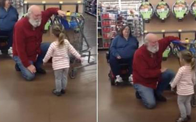 Little Girl Mistakes Bearded Man In Grocery Store For Santa, He Adorably Plays Along